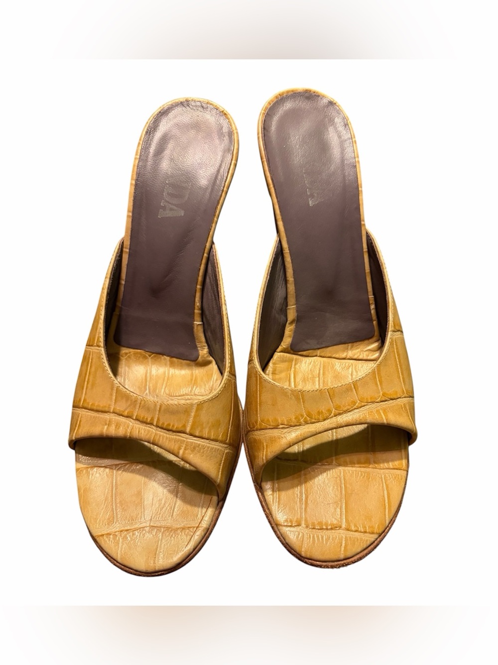Zinda Women's Slide Sandals - Mustard Croc Embossed Slip-On